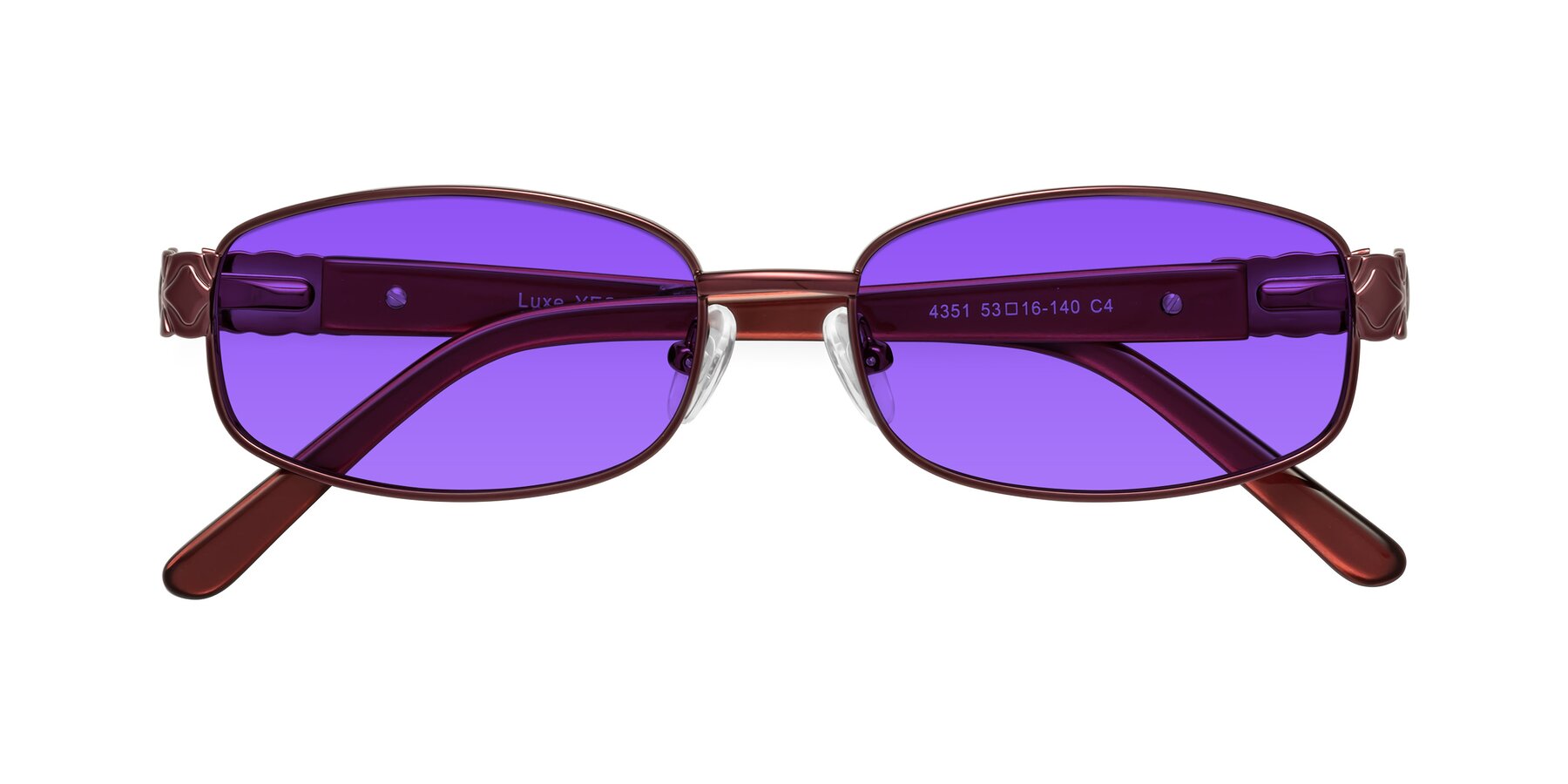 Folded Front of Luxe in Wine with Purple Tinted Lenses