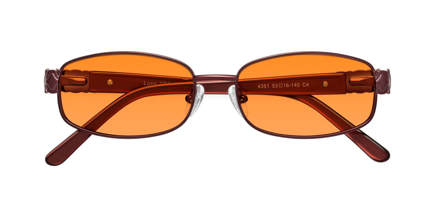 Folded Front of Luxe in Wine with Orange Tinted Lenses