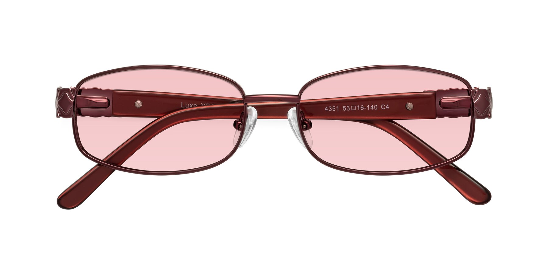 Folded Front of Luxe in Wine with Light Garnet Tinted Lenses