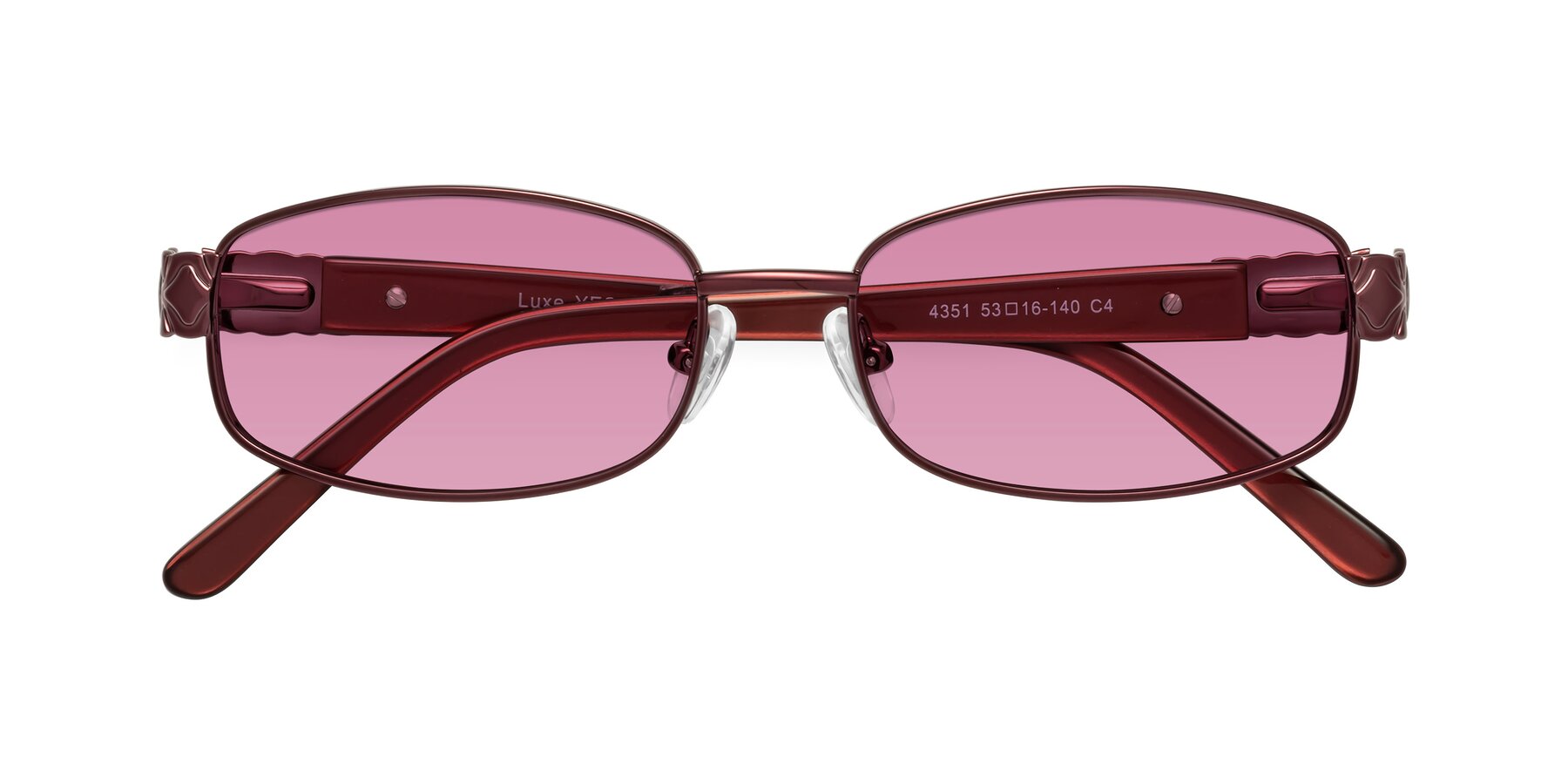 Folded Front of Luxe in Wine with Medium Wine Tinted Lenses