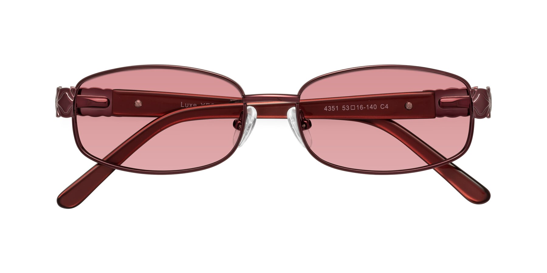 Folded Front of Luxe in Wine with Medium Garnet Tinted Lenses