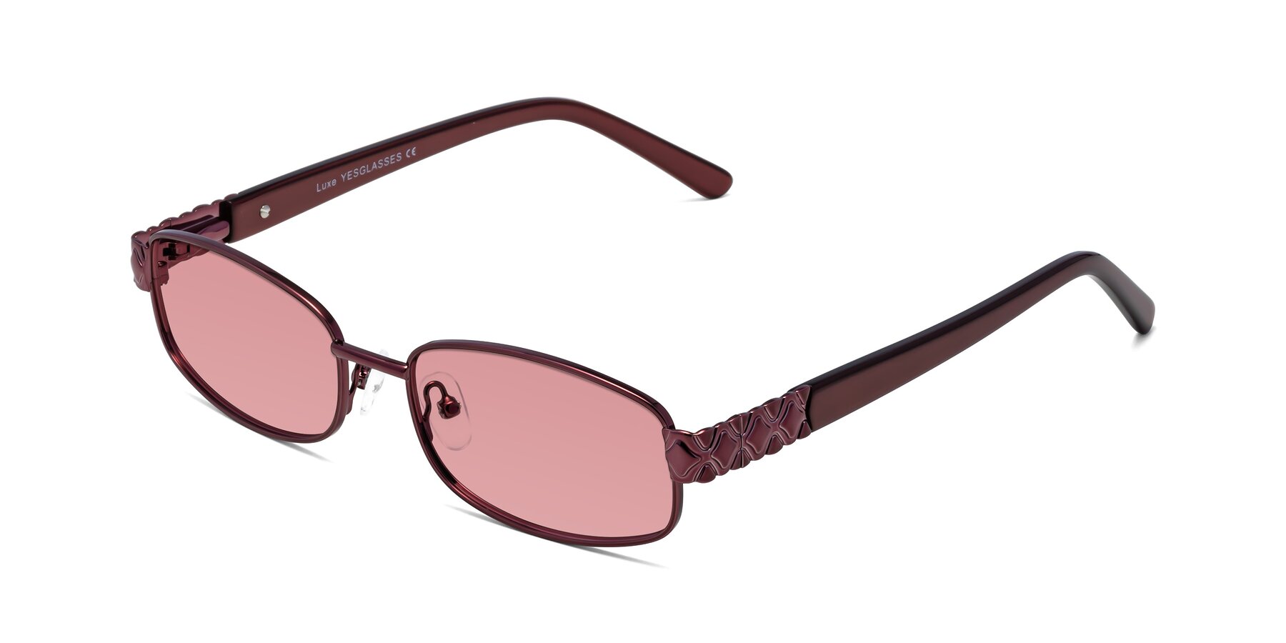 Angle of Luxe in Wine with Medium Garnet Tinted Lenses