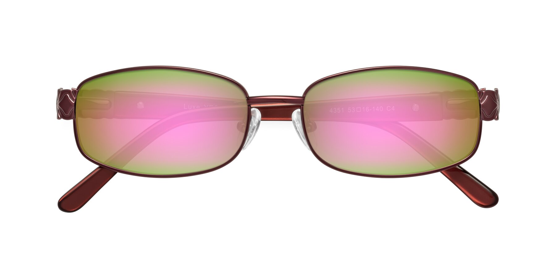 Folded Front of Luxe in Wine with Pink Mirrored Lenses