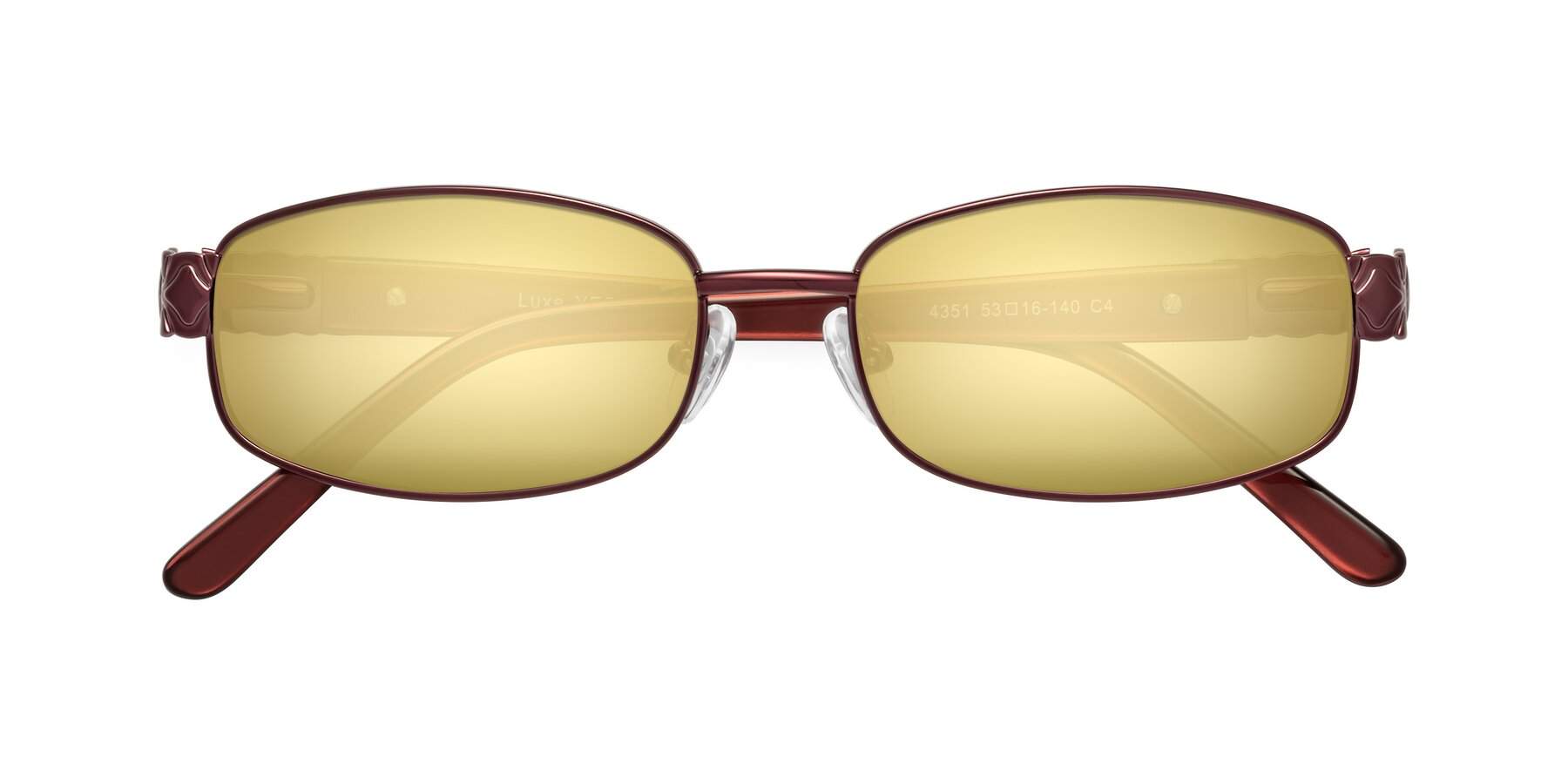 Folded Front of Luxe in Wine with Gold Mirrored Lenses