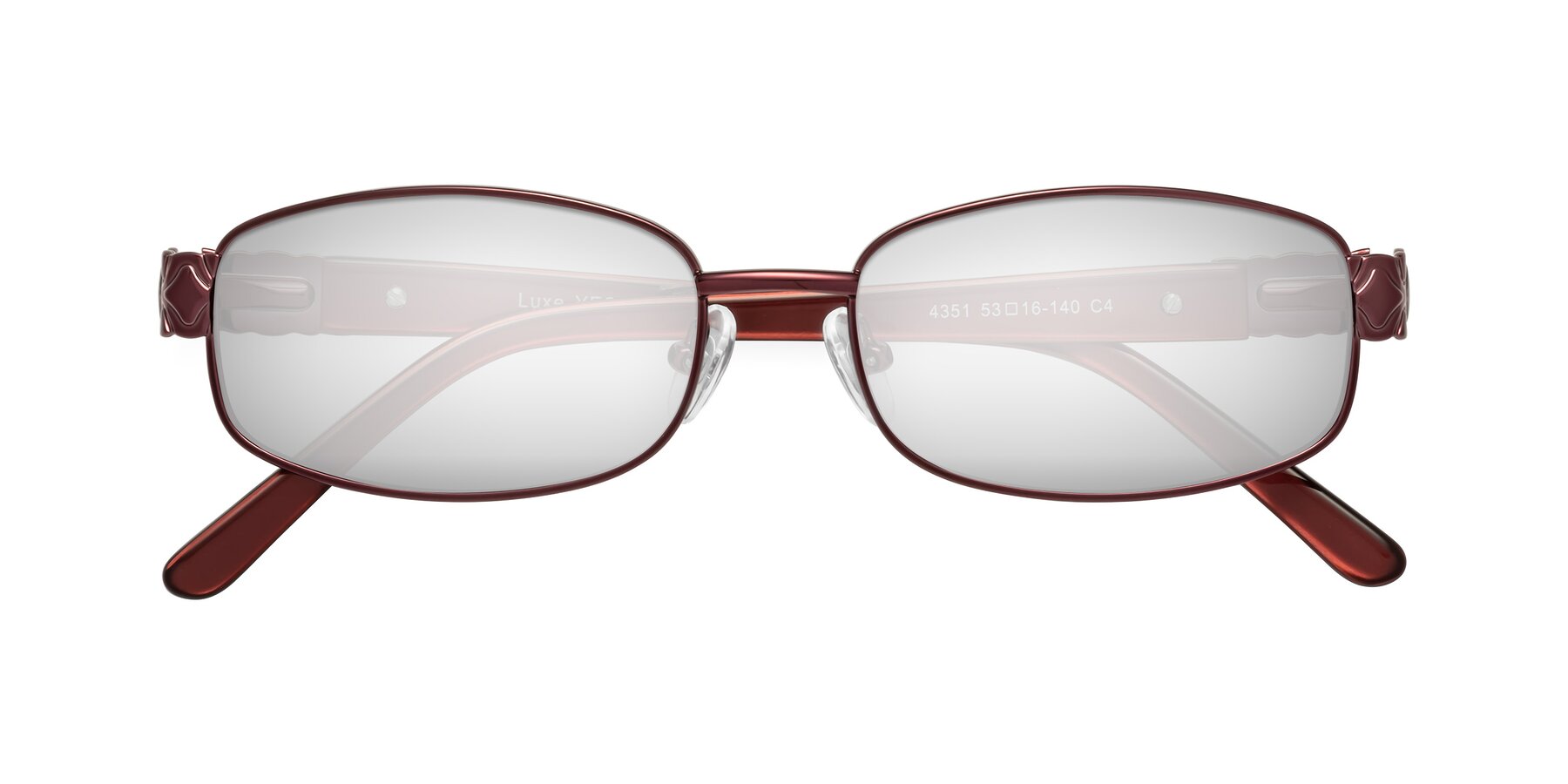 Folded Front of Luxe in Wine with Silver Mirrored Lenses