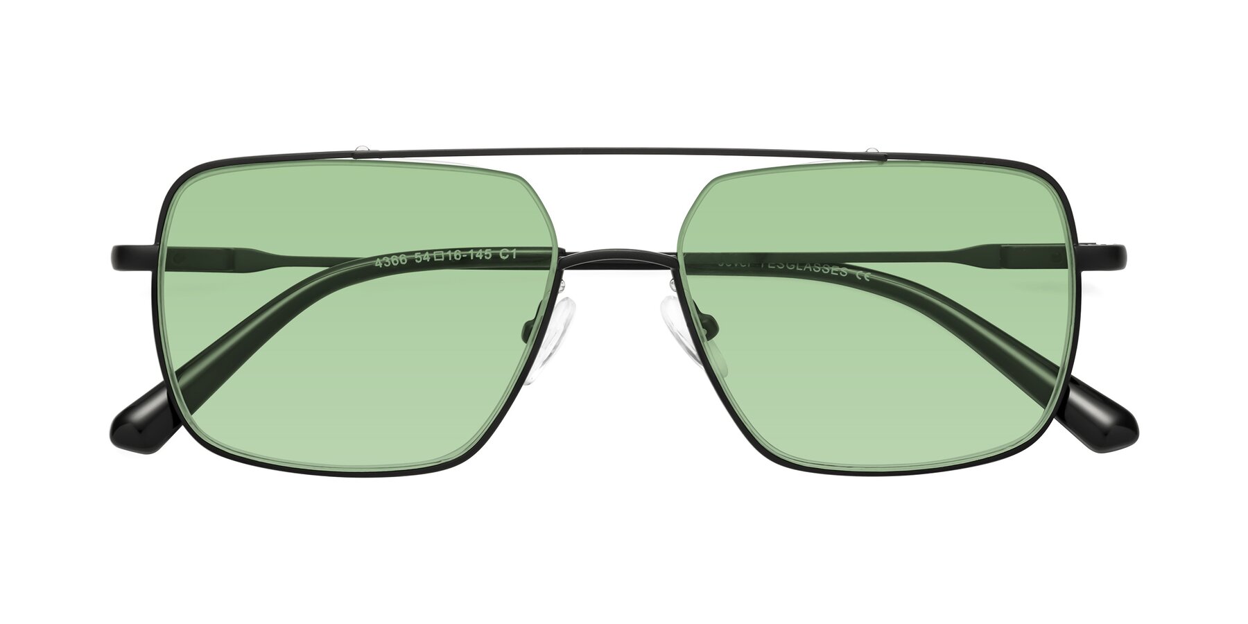 Folded Front of Jever in Black with Medium Green Tinted Lenses