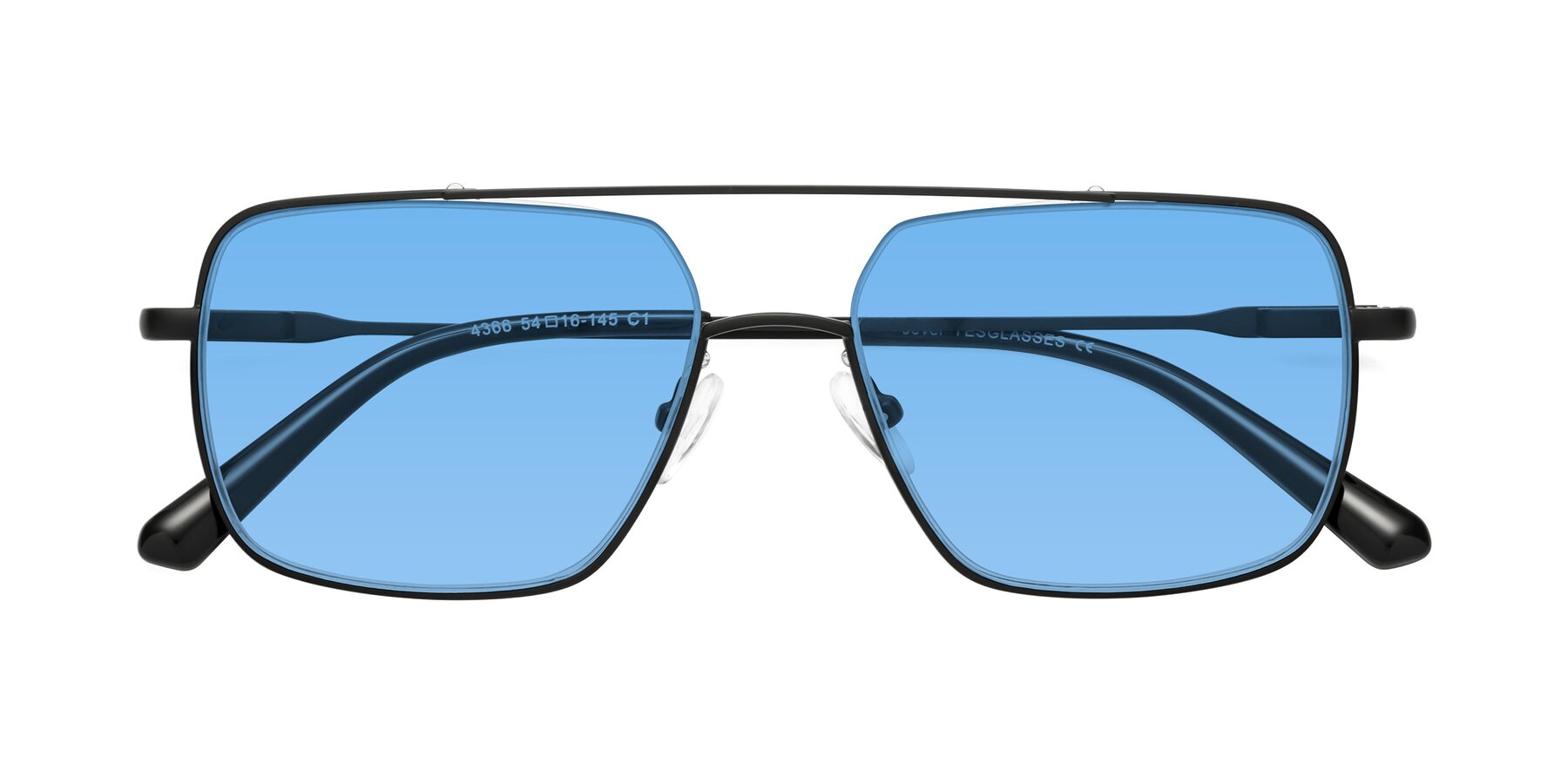 Folded Front of Jever in Black with Medium Blue Tinted Lenses