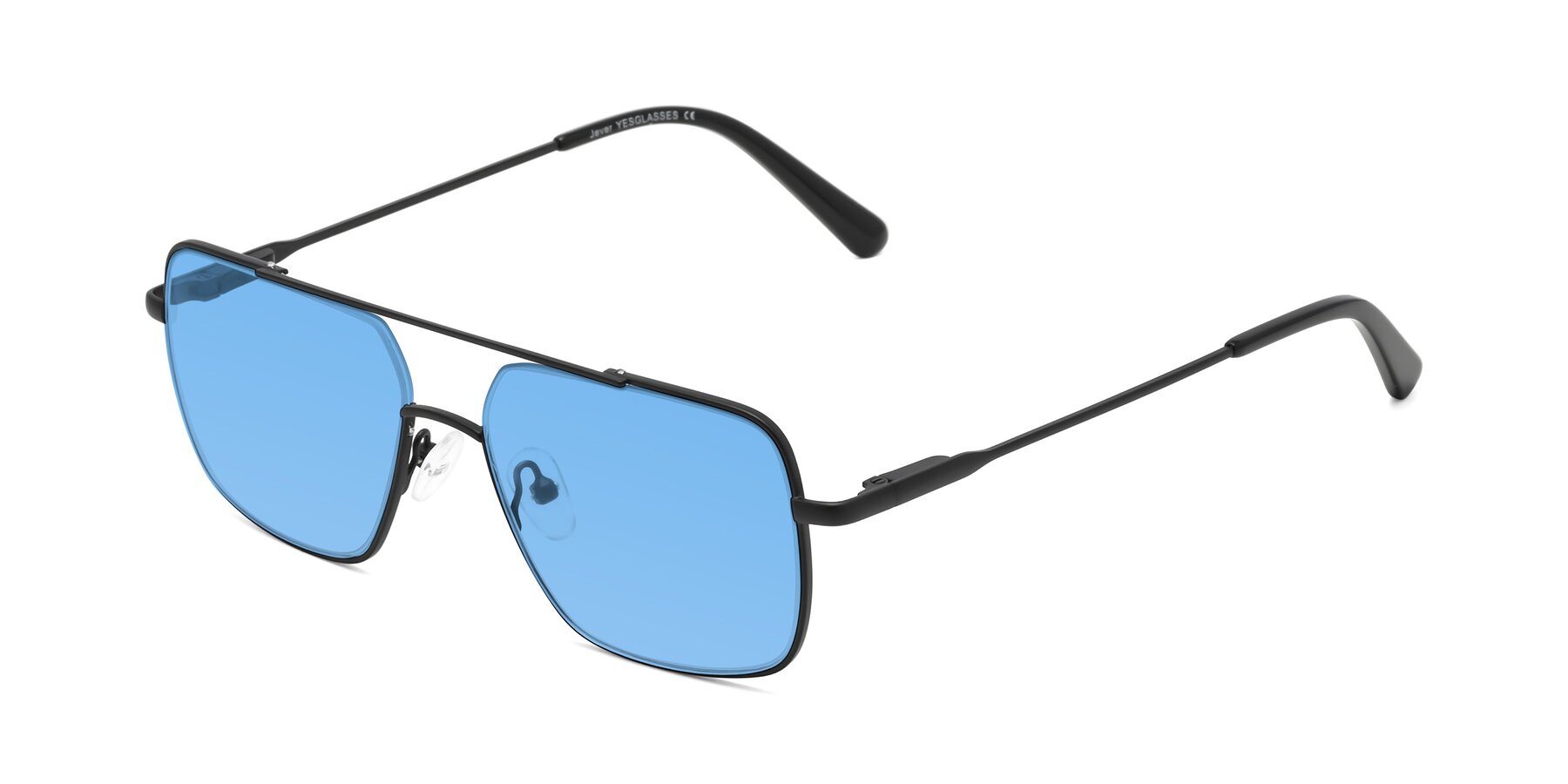Angle of Jever in Black with Medium Blue Tinted Lenses