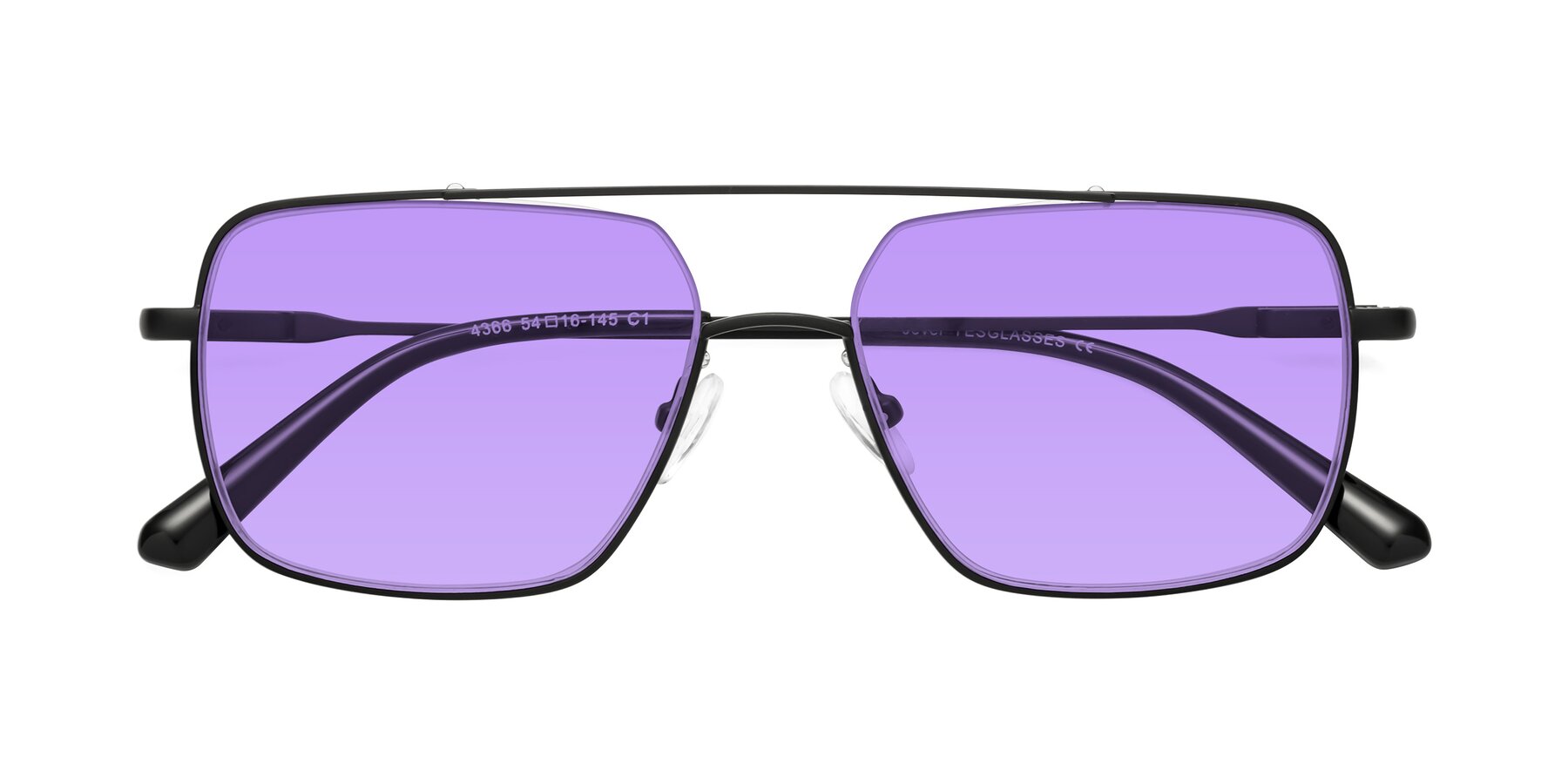 Folded Front of Jever in Black with Medium Purple Tinted Lenses