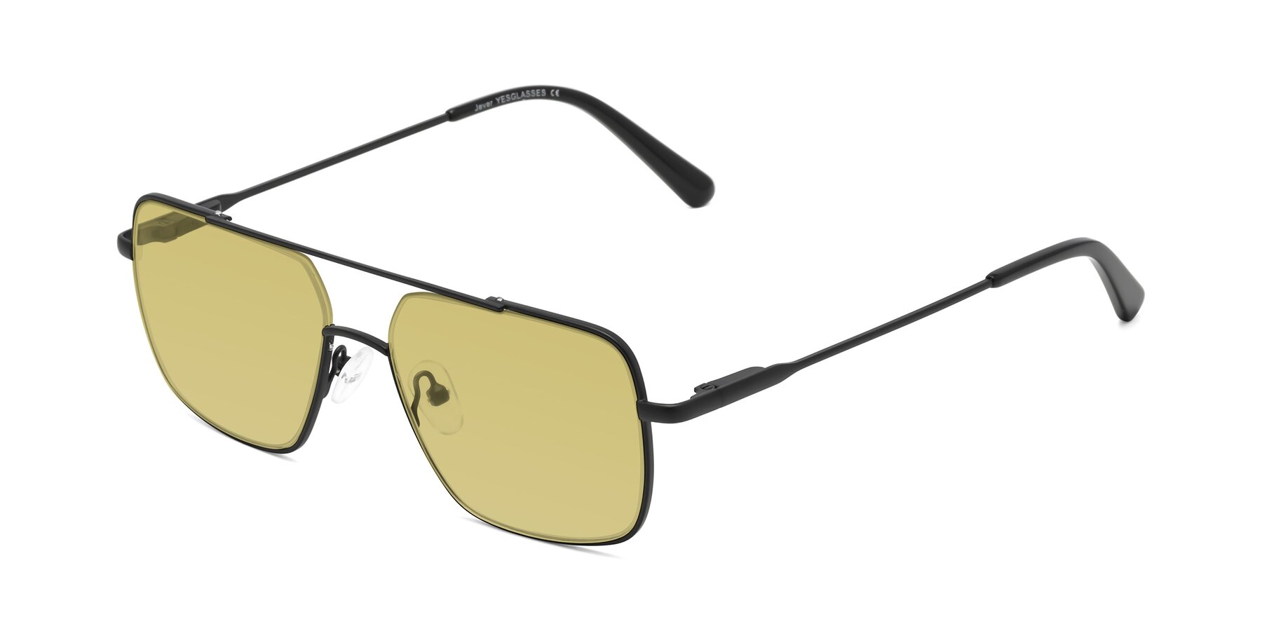 Angle of Jever in Black with Medium Champagne Tinted Lenses
