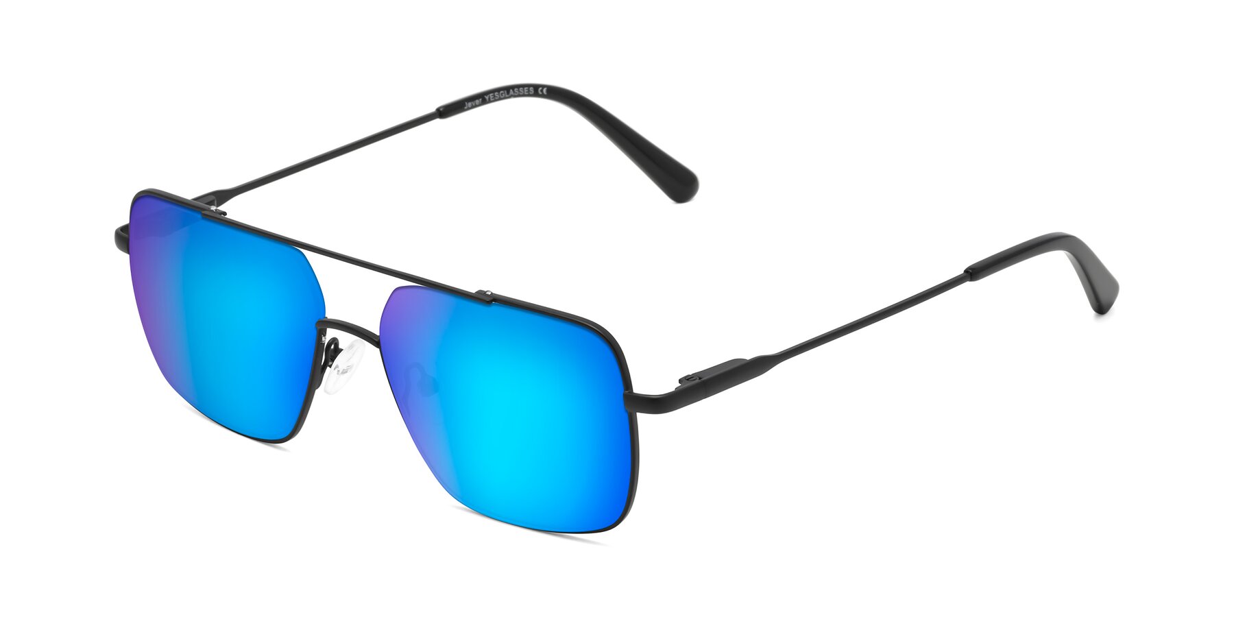 Angle of Jever in Black with Blue Mirrored Lenses