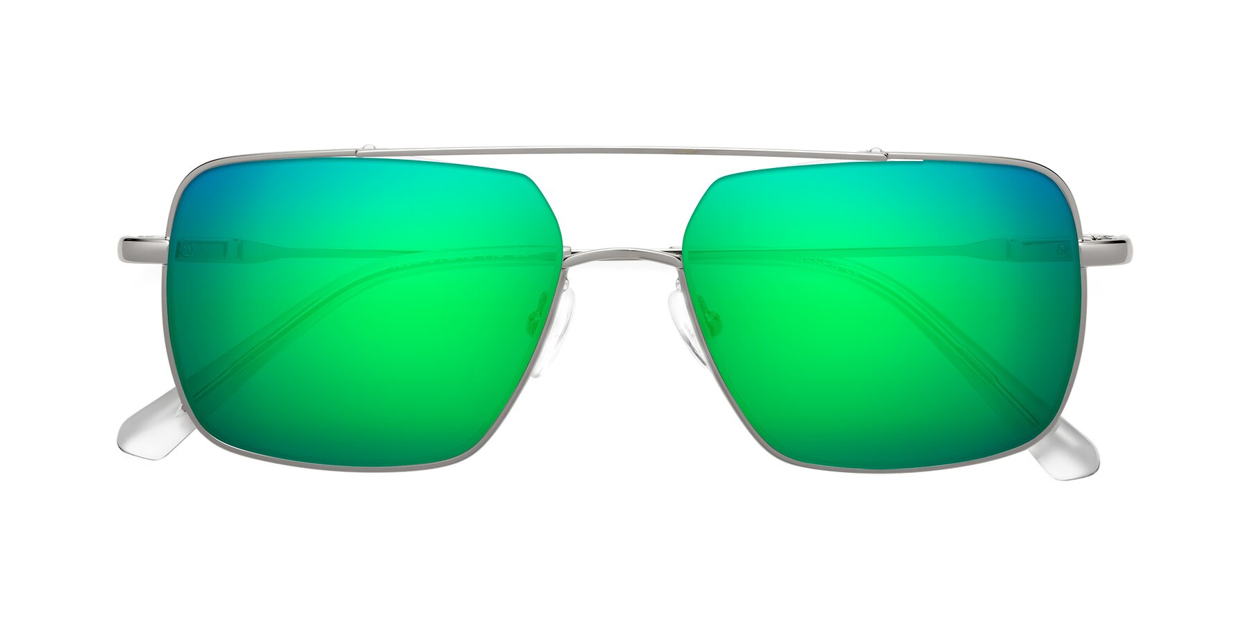 Folded Front of Jever in Silver with Green Mirrored Lenses