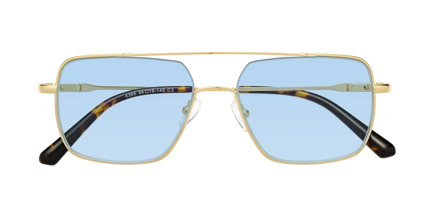Folded Front of Jever in Gold with Light Blue Tinted Lenses