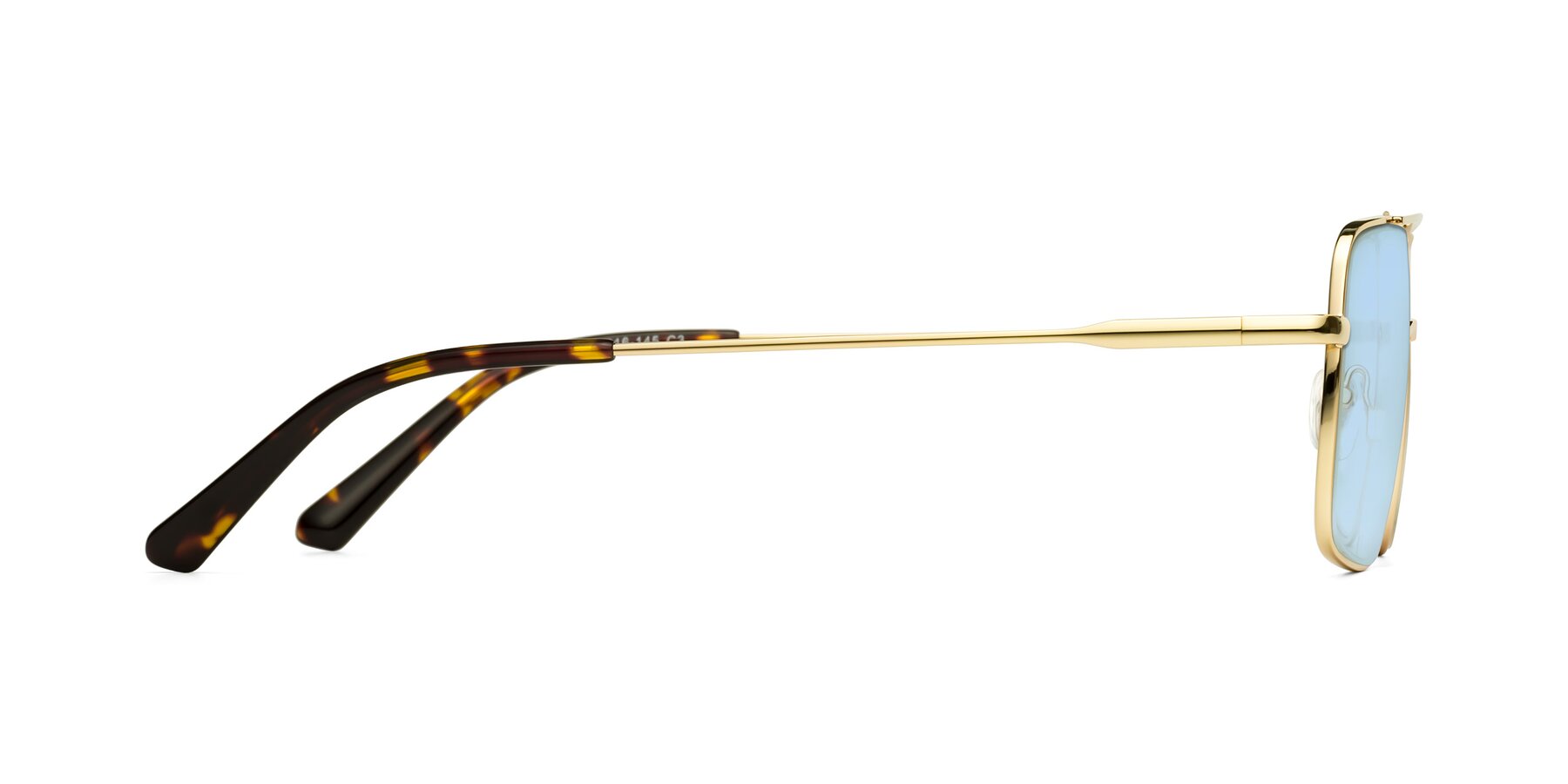Side of Jever in Gold with Light Blue Tinted Lenses