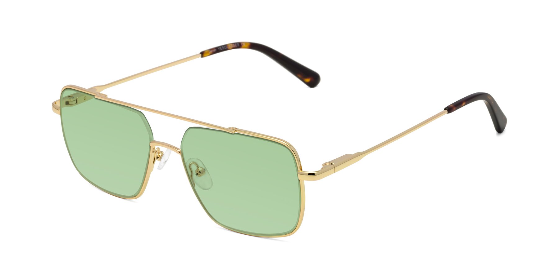 Angle of Jever in Gold with Medium Green Tinted Lenses