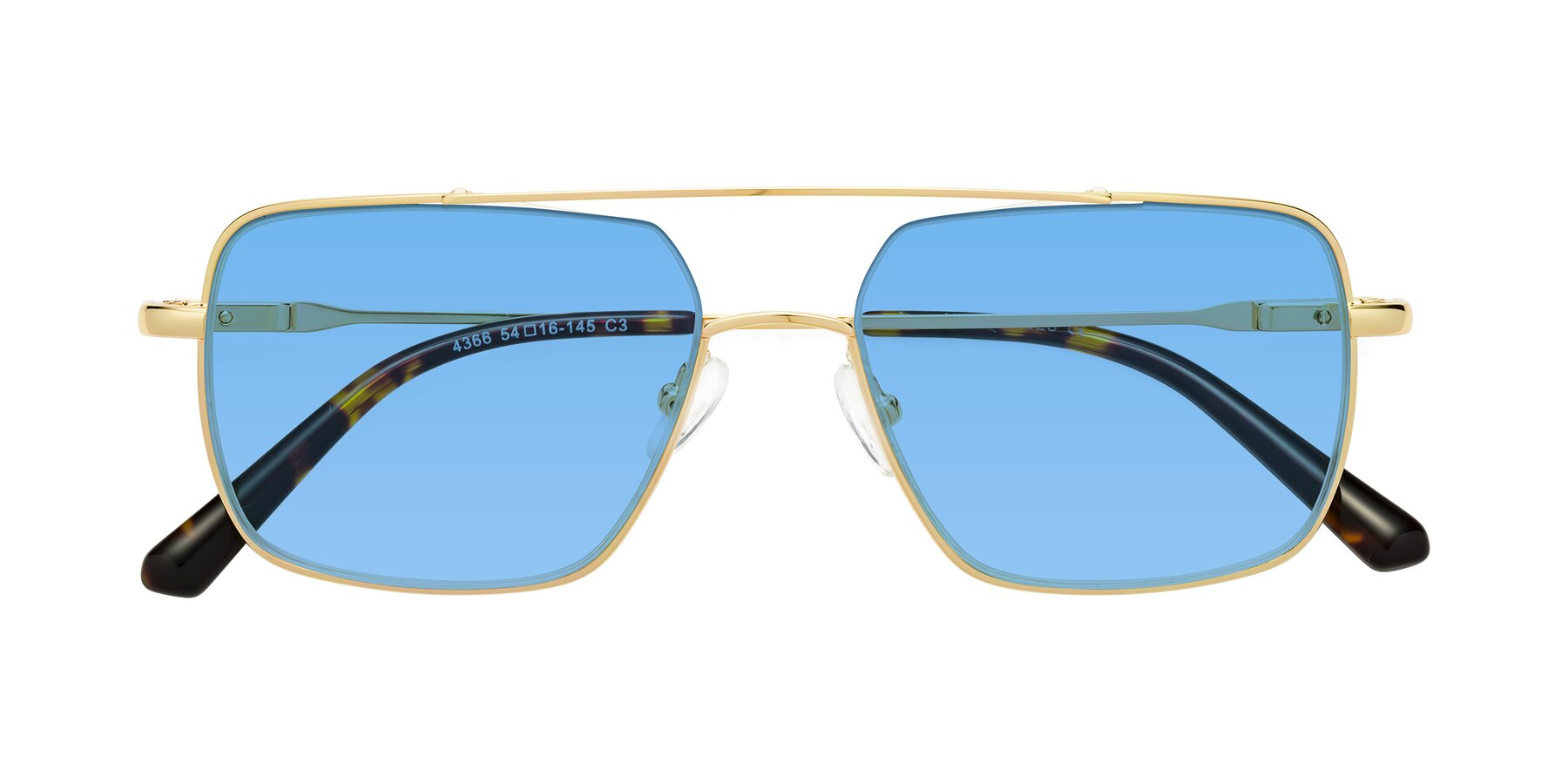 Folded Front of Jever in Gold with Medium Blue Tinted Lenses