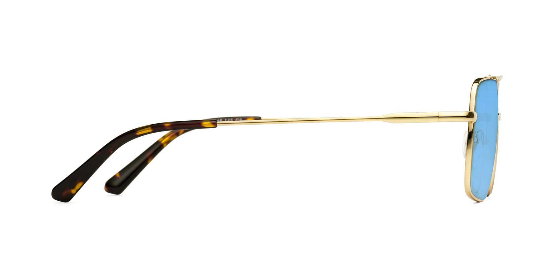 Side of Jever in Gold with Medium Blue Tinted Lenses