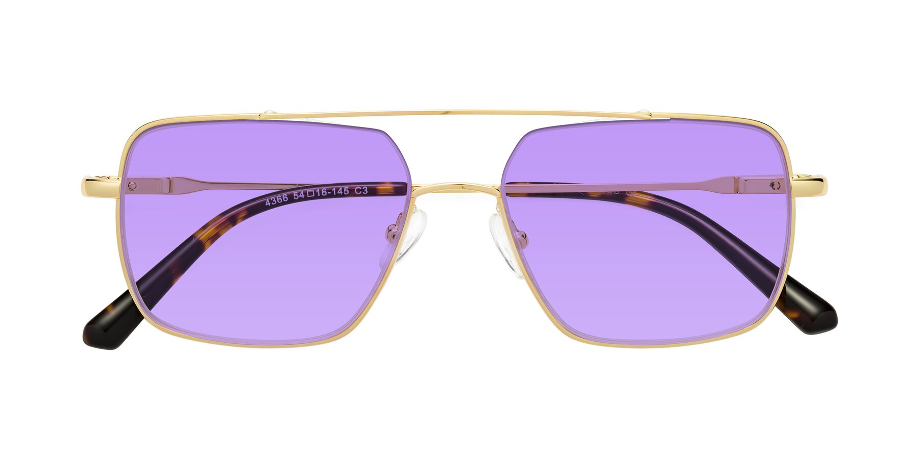 Folded Front of Jever in Gold with Medium Purple Tinted Lenses