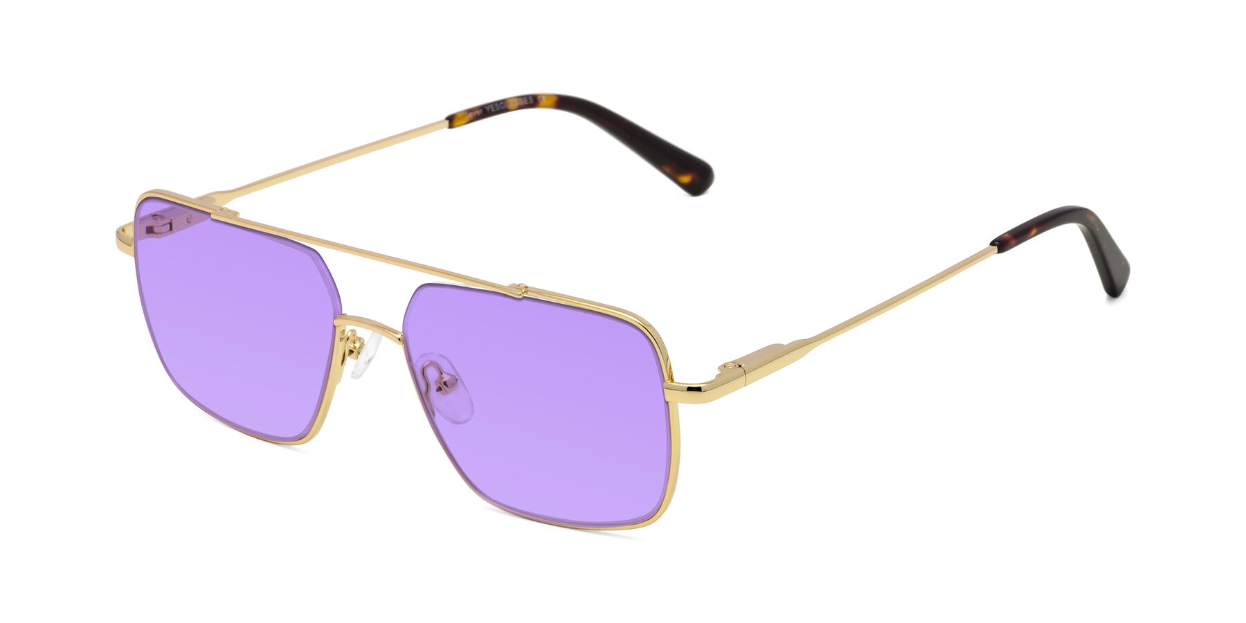 Angle of Jever in Gold with Medium Purple Tinted Lenses