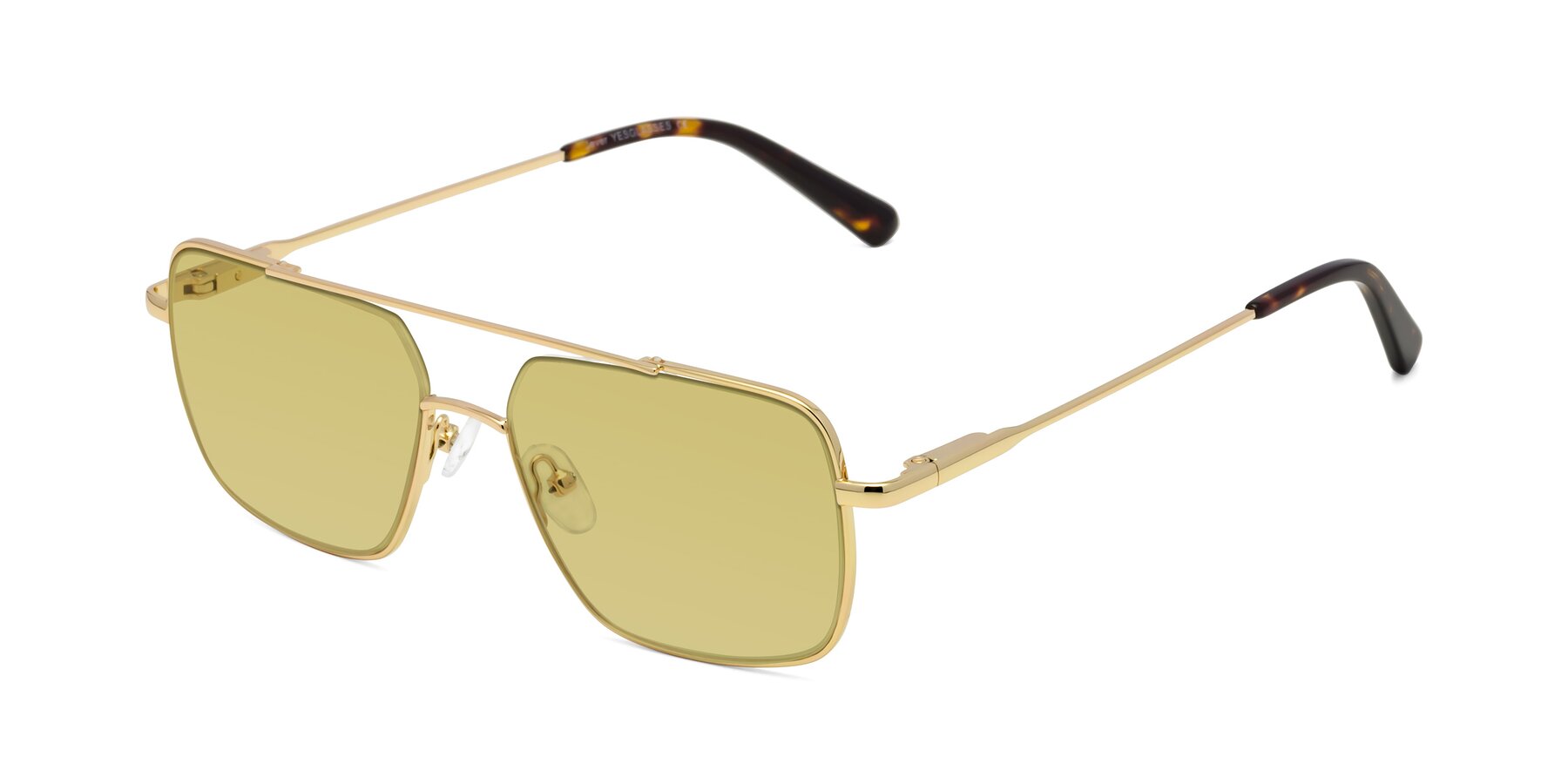 Angle of Jever in Gold with Medium Champagne Tinted Lenses