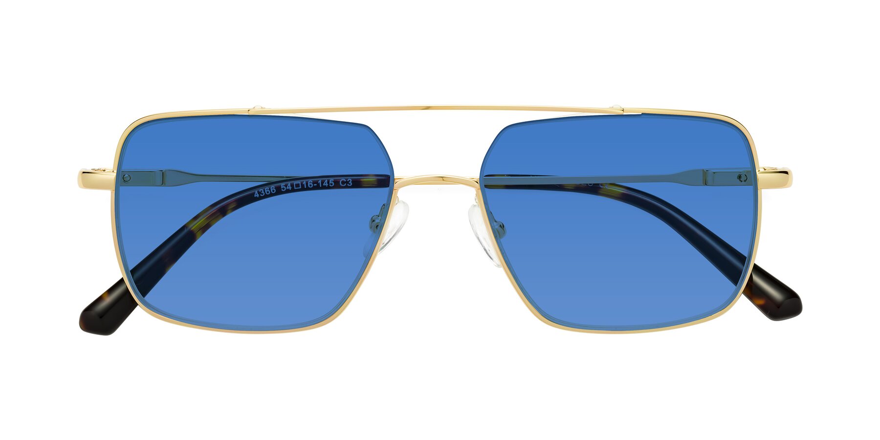 Folded Front of Jever in Gold with Blue Tinted Lenses