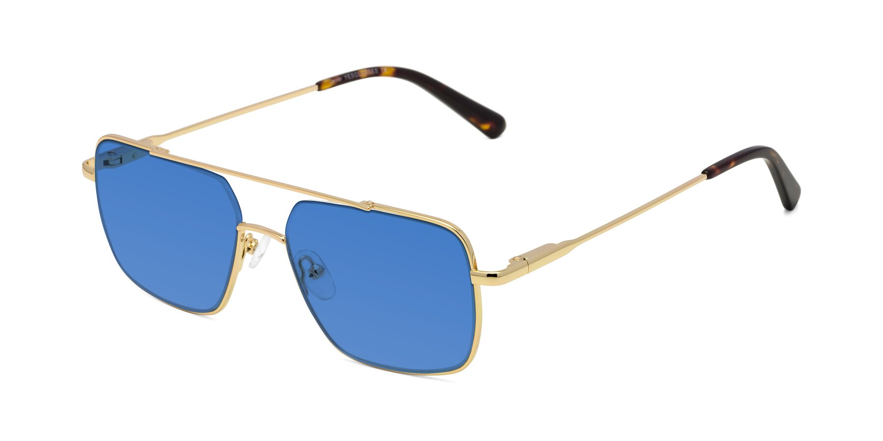 Angle of Jever in Gold with Blue Tinted Lenses