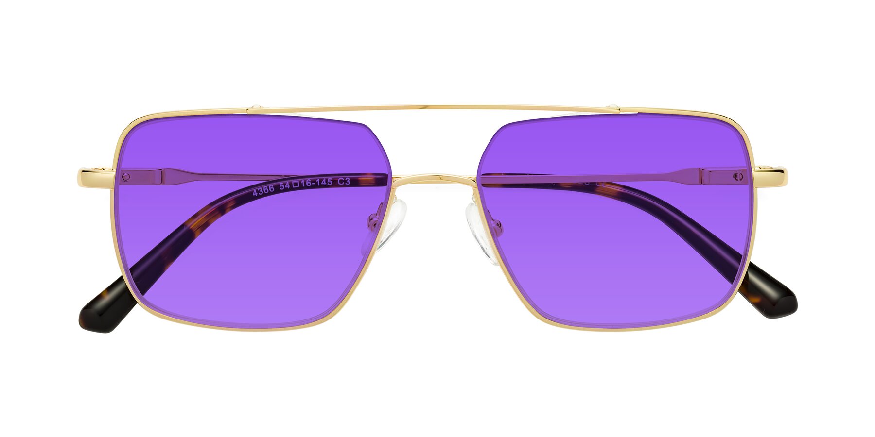 Folded Front of Jever in Gold with Purple Tinted Lenses