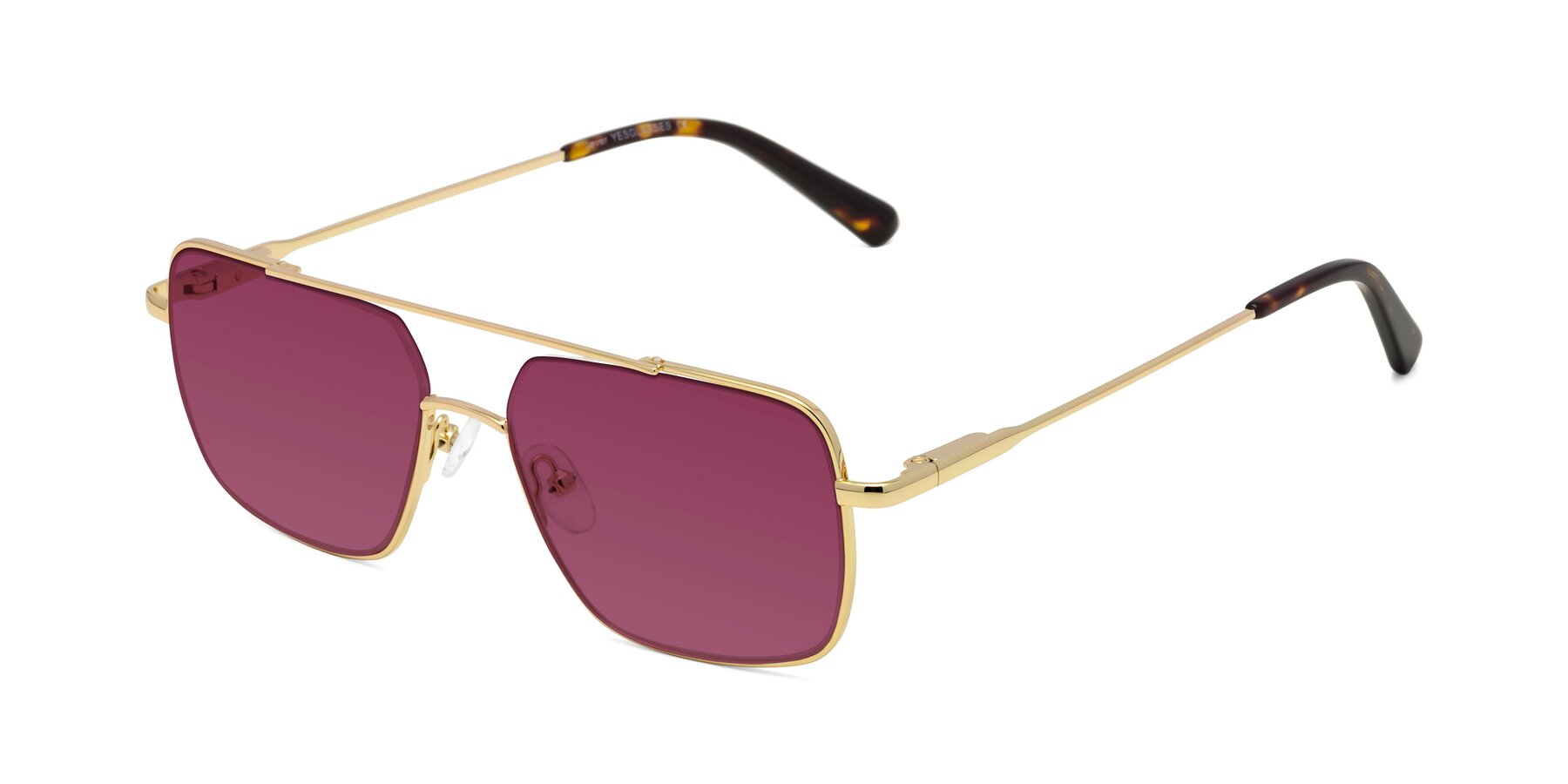 Angle of Jever in Gold with Wine Tinted Lenses