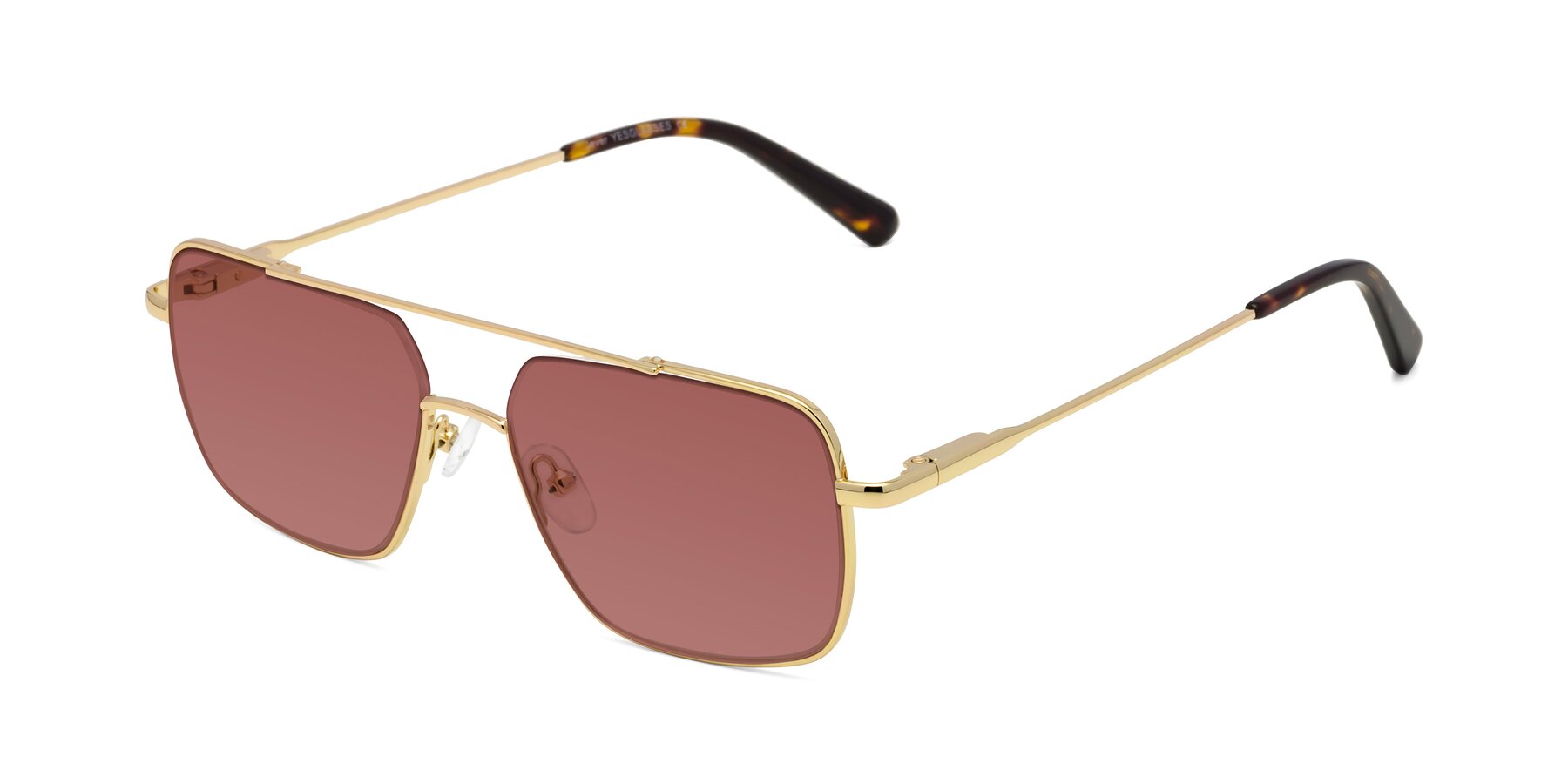 Angle of Jever in Gold with Garnet Tinted Lenses