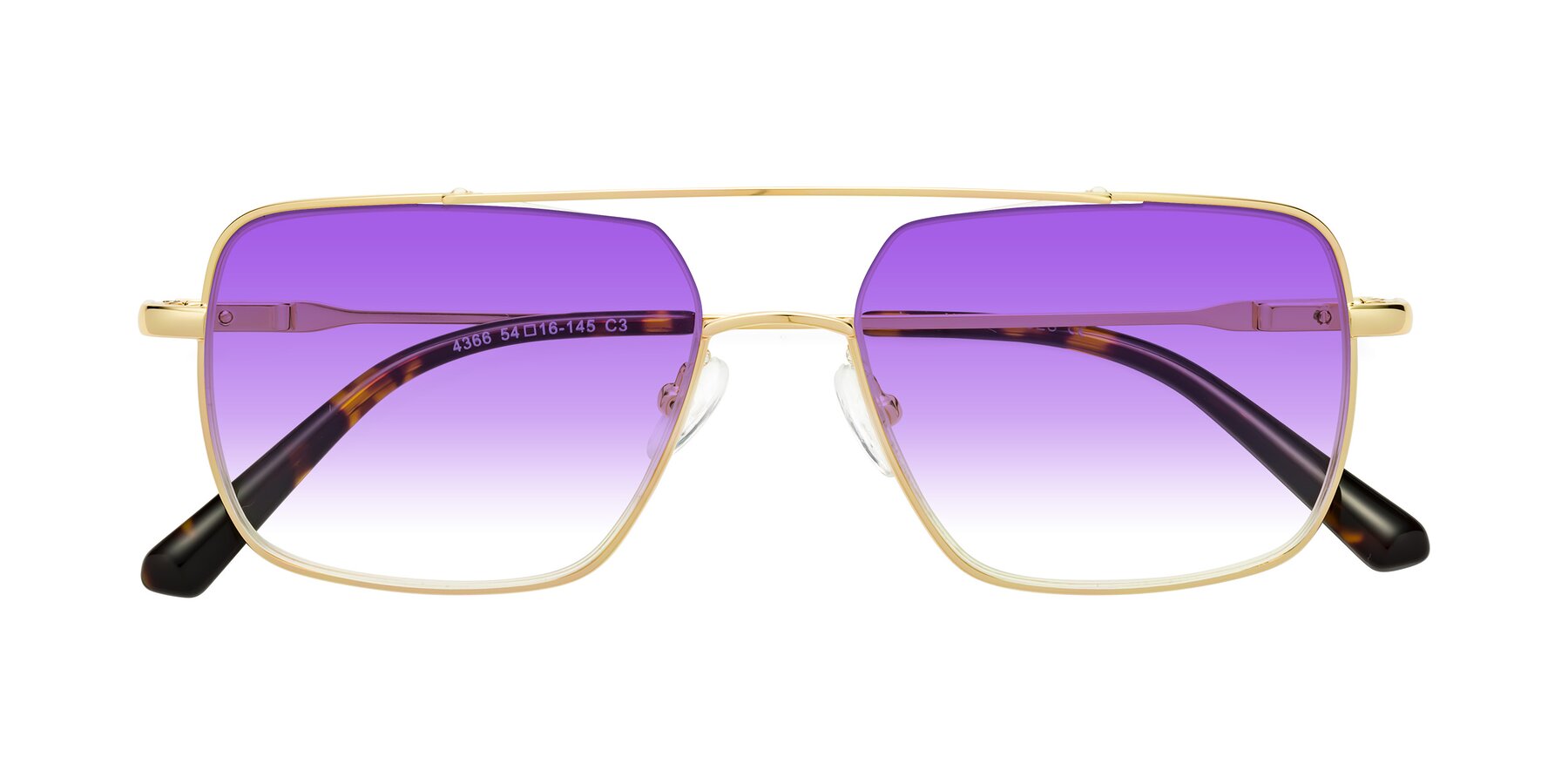 Folded Front of Jever in Gold with Purple Gradient Lenses