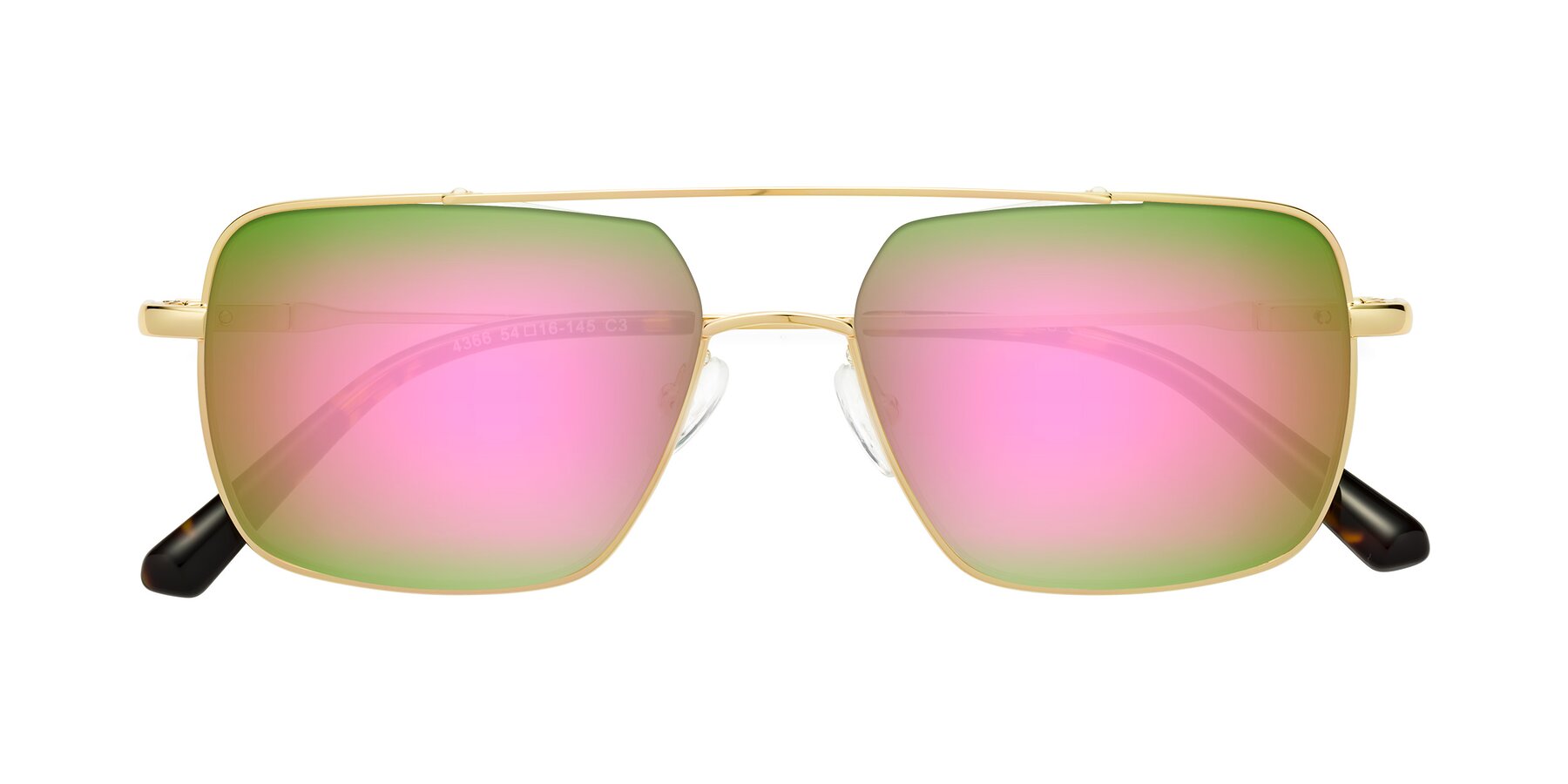 Folded Front of Jever in Gold with Pink Mirrored Lenses