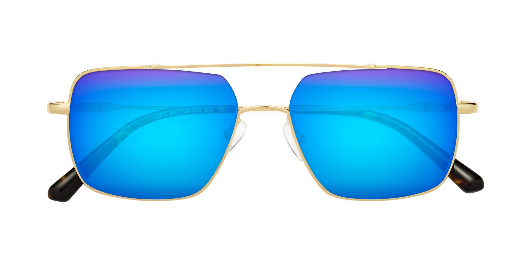 Folded Front of Jever in Gold with Blue Mirrored Lenses