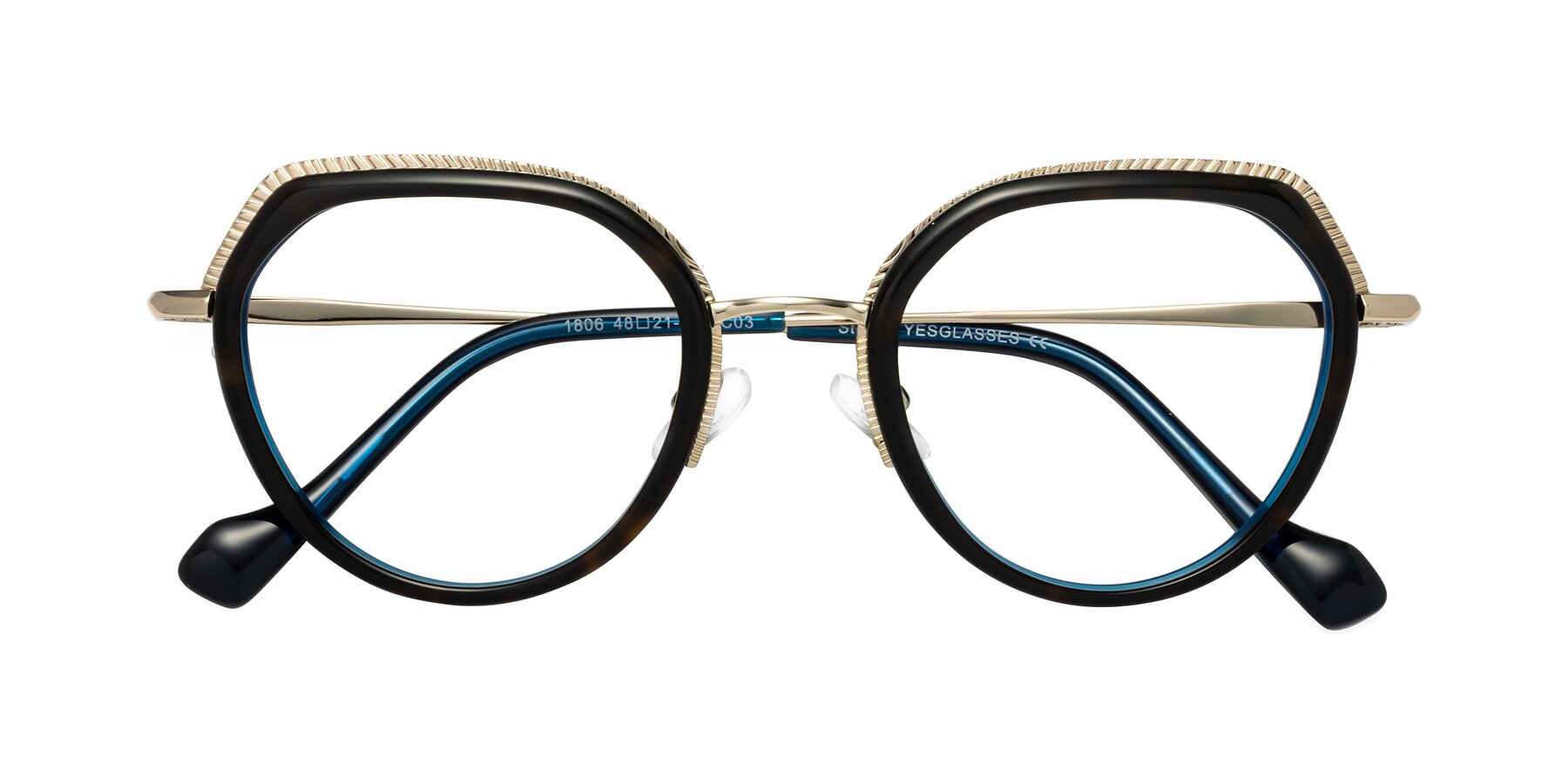Folded Front of Storms in Tortoise-Peacock Blue with Clear Reading Eyeglass Lenses