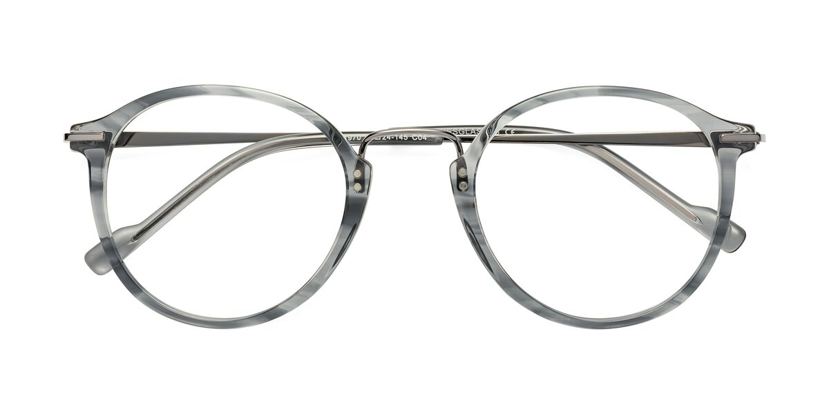Stripe Gray RetroVintage Lightweight Round Eyeglasses Lake