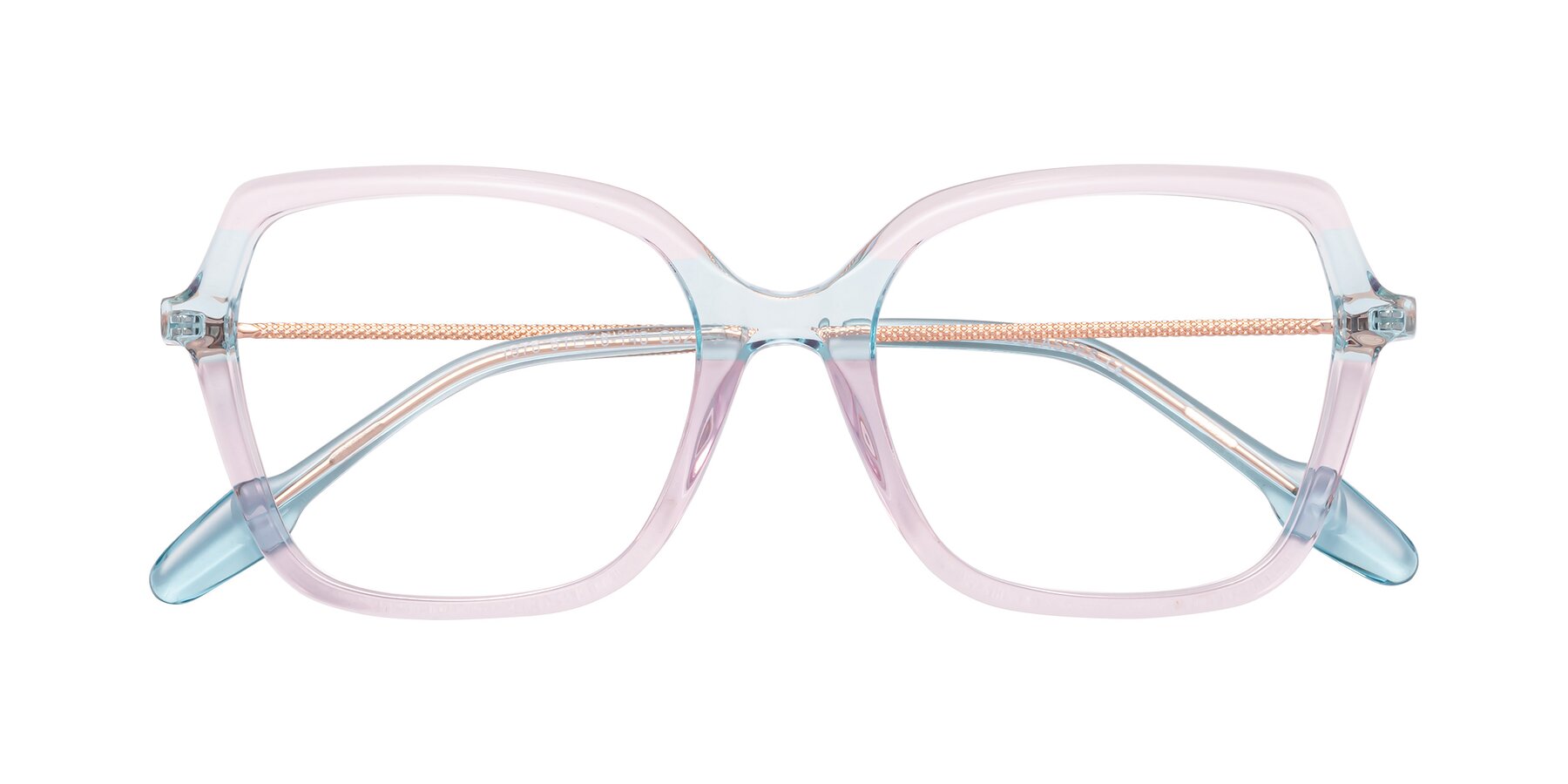 Folded Front of Happyland in Pink-Blue with Clear Eyeglass Lenses