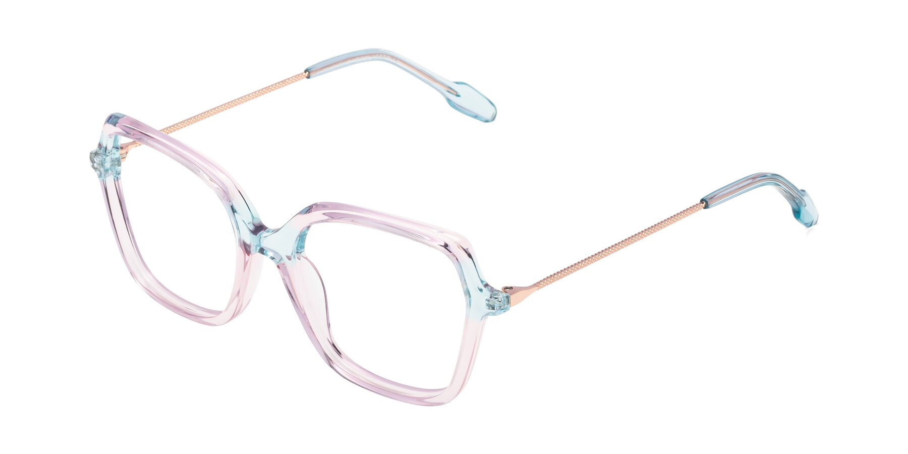 Angle of Happyland in Pink-Blue with Clear Eyeglass Lenses