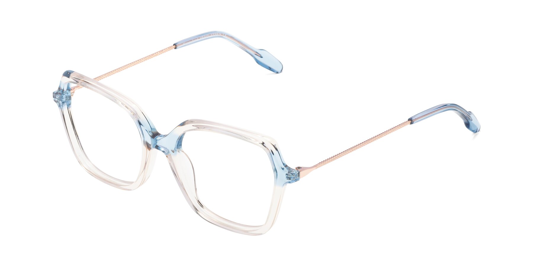 Angle of Happyland in Light Brown-Blue with Clear Blue Light Blocking Lenses