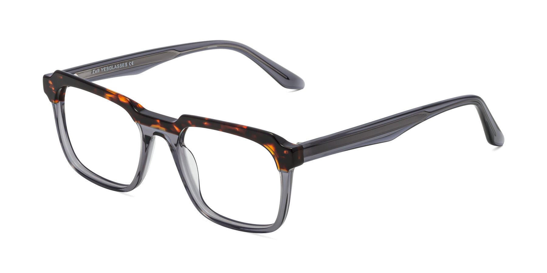 Angle of Zell in Tortoise/Gray with Clear Blue Light Blocking Lenses