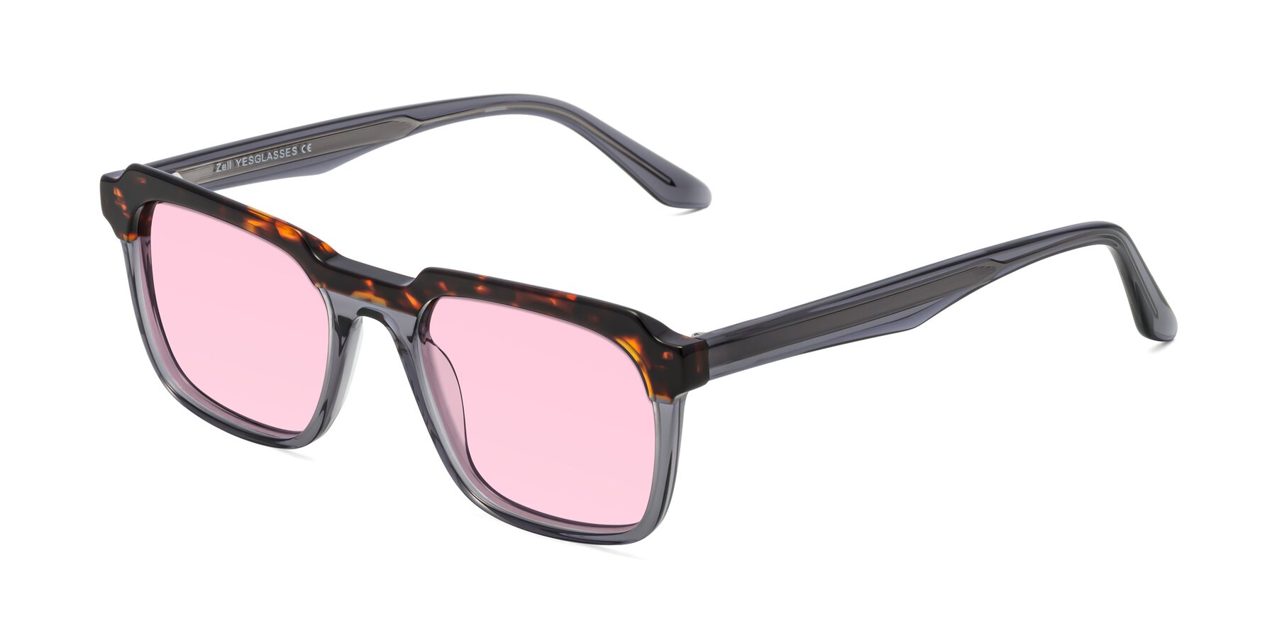 Angle of Zell in Tortoise/Gray with Light Pink Tinted Lenses