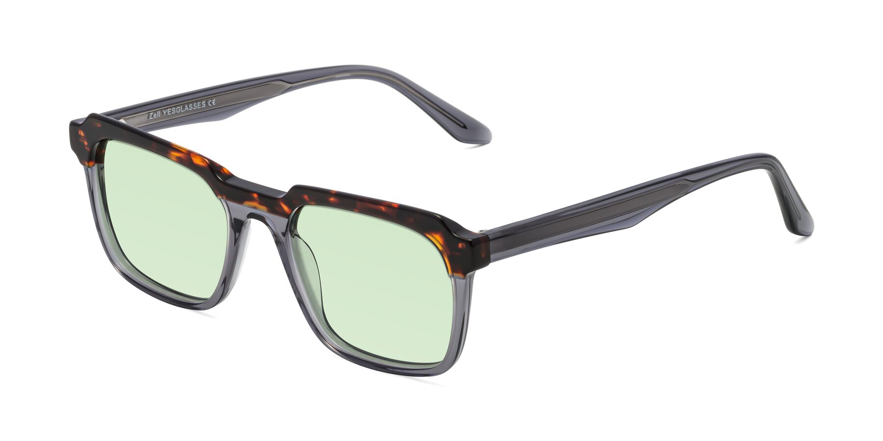 Angle of Zell in Tortoise/Gray with Light Green Tinted Lenses