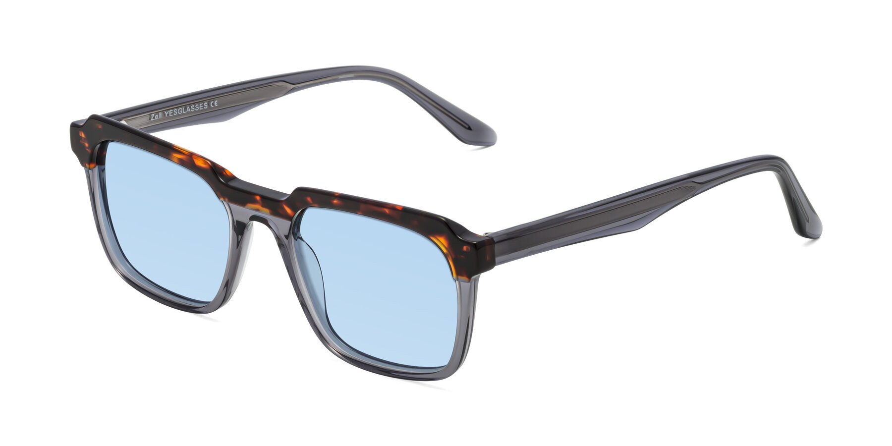 Angle of Zell in Tortoise/Gray with Light Blue Tinted Lenses