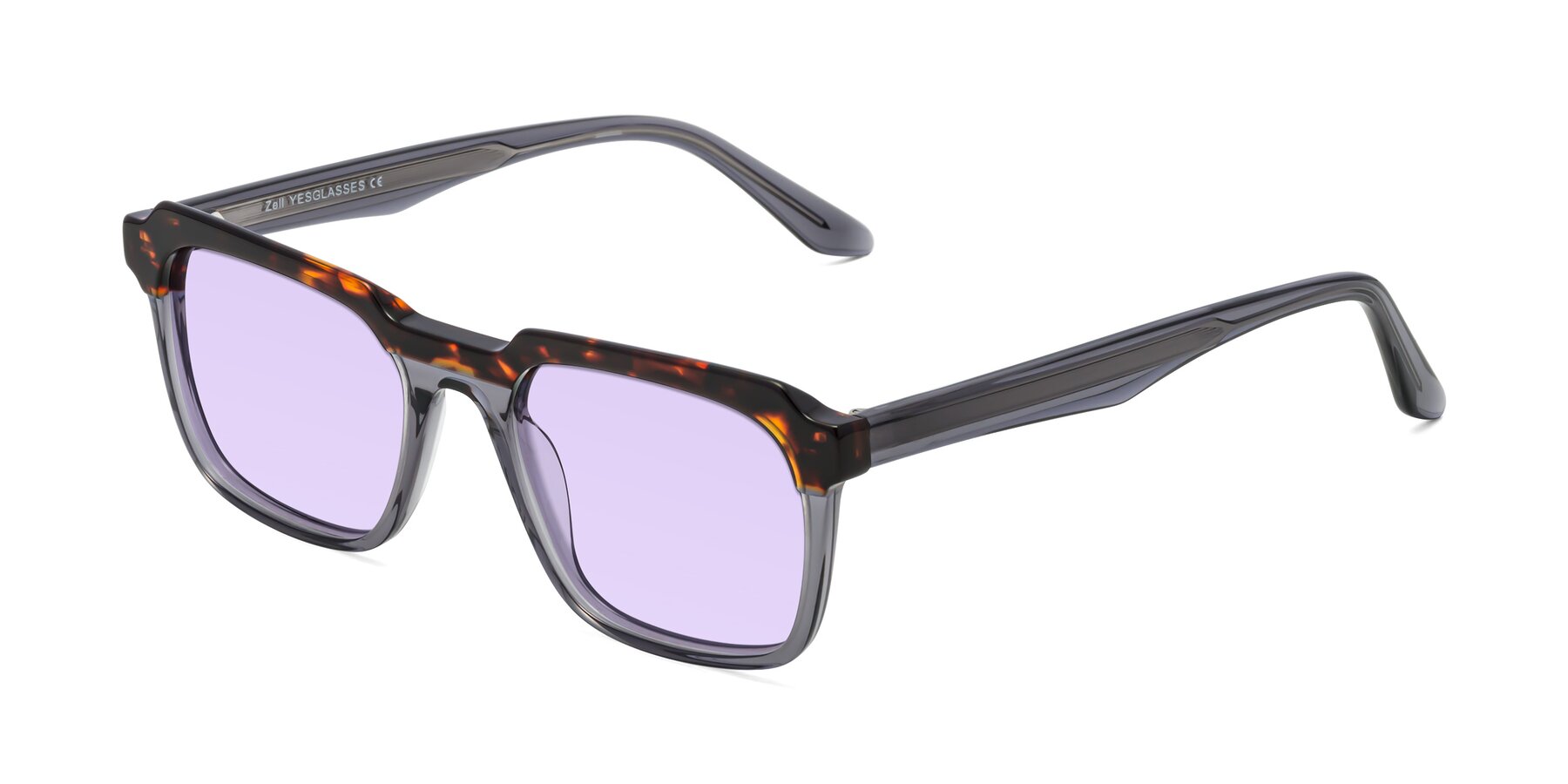 Angle of Zell in Tortoise/Gray with Light Purple Tinted Lenses