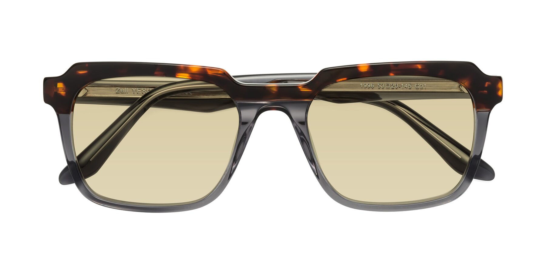 Folded Front of Zell in Tortoise/Gray with Light Champagne Tinted Lenses