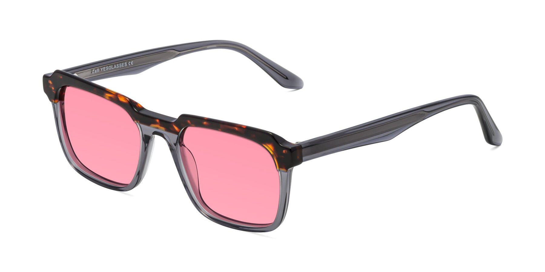 Angle of Zell in Tortoise/Gray with Pink Tinted Lenses