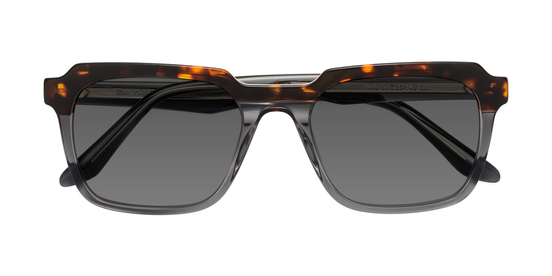 Folded Front of Zell in Tortoise/Gray with Medium Gray Tinted Lenses