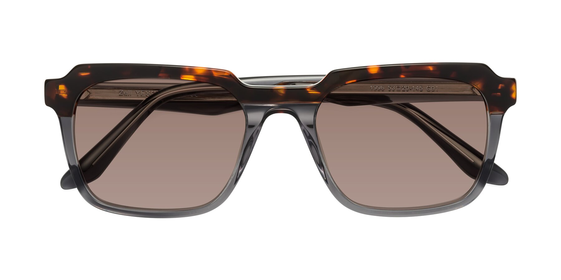 Folded Front of Zell in Tortoise/Gray with Medium Brown Tinted Lenses