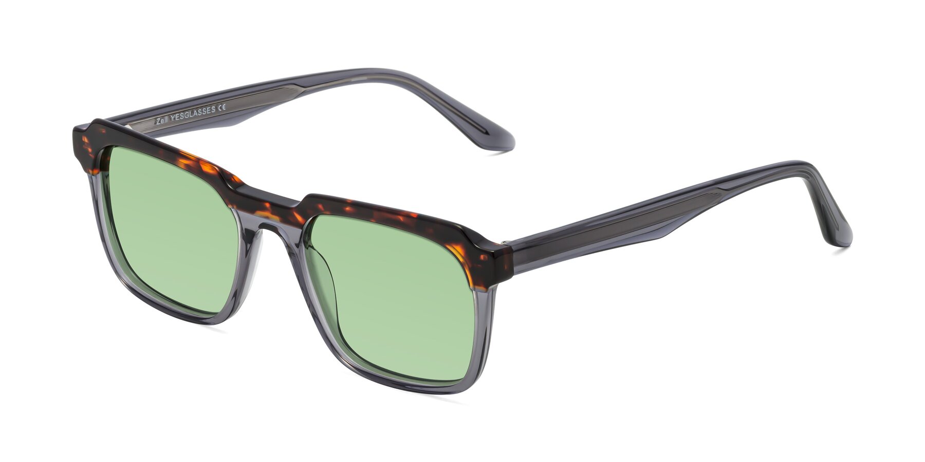 Angle of Zell in Tortoise/Gray with Medium Green Tinted Lenses