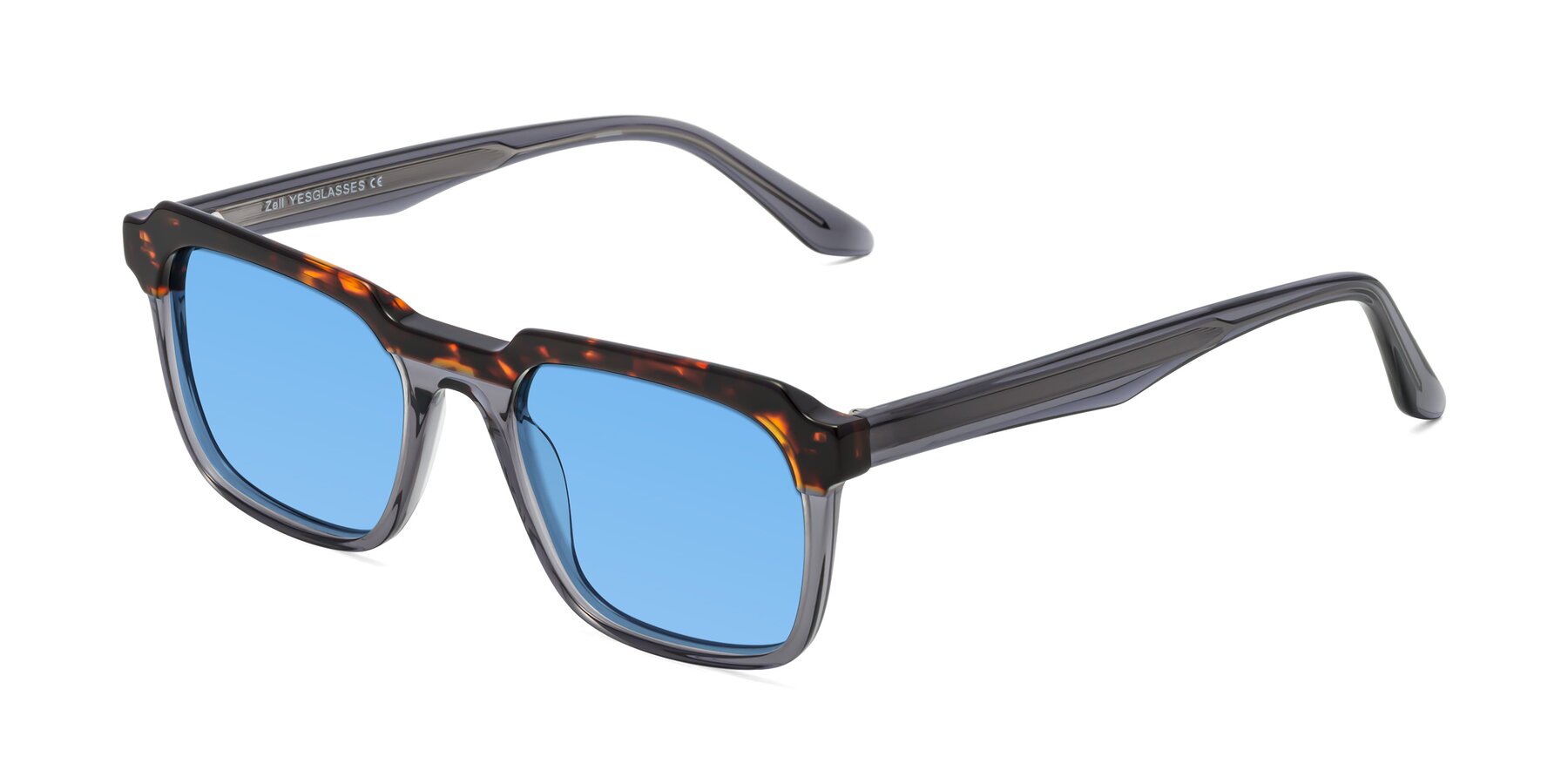 Angle of Zell in Tortoise/Gray with Medium Blue Tinted Lenses