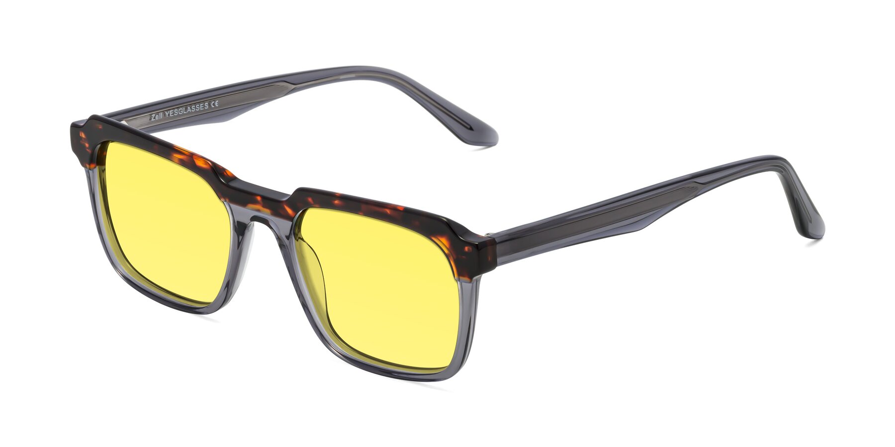 Angle of Zell in Tortoise/Gray with Medium Yellow Tinted Lenses