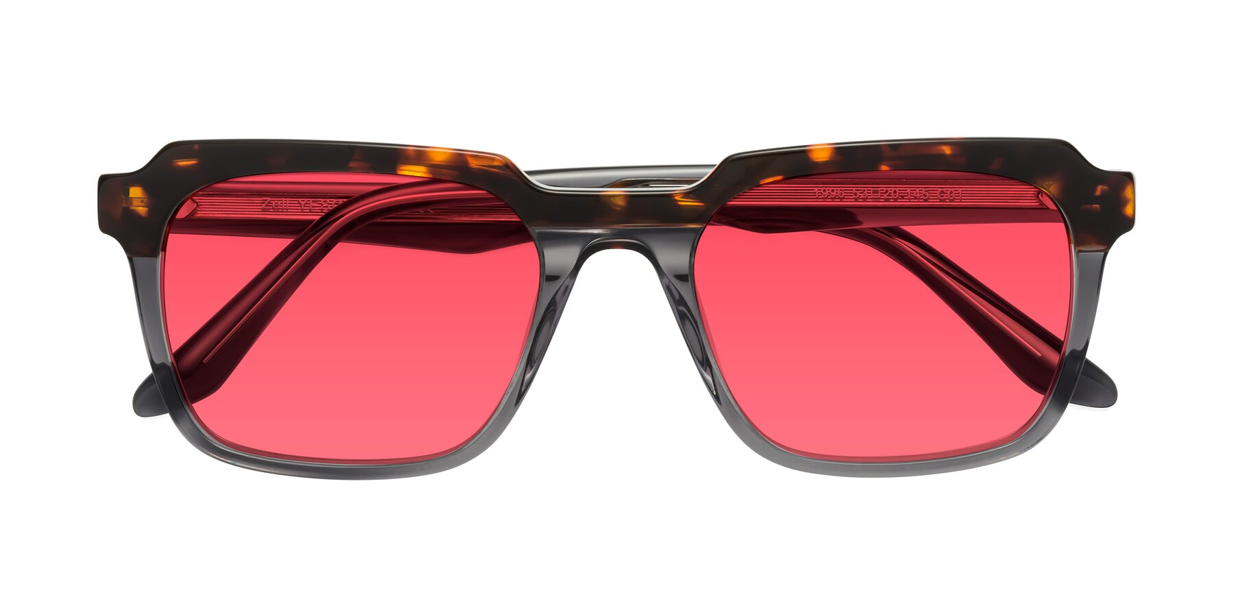 Folded Front of Zell in Tortoise/Gray with Red Tinted Lenses